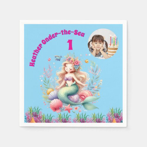 Onder-the-sea Magical Mermaid 1st Birthday Photo Napkins