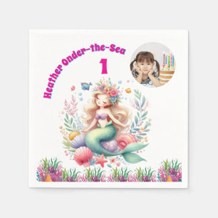 Onder-the-sea Magical Mermaid 1st Birthday Photo Napkins