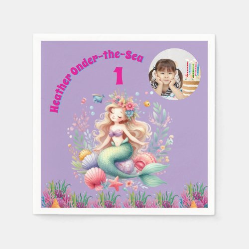 Onder-the-sea Magical Mermaid 1st Birthday Photo Napkins