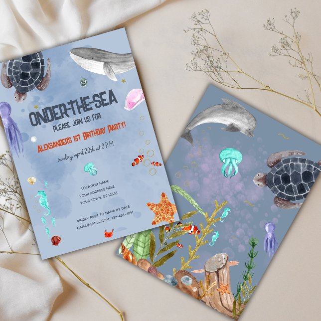 Onder The Sea Ocean Animals 1st Birthday Party  Invitation (Creator Uploaded)