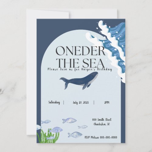 Onder the Sea One Year Old Birthday Invitation