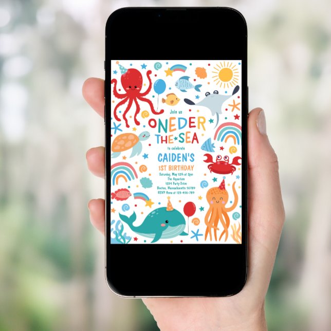 Onder The Sea Sea Creatures 1st Birthday Party Invitation (Front Digital)