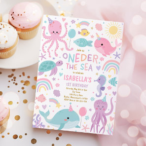 Onder The Sea Sea Creatures 1st Birthday Party Invitation