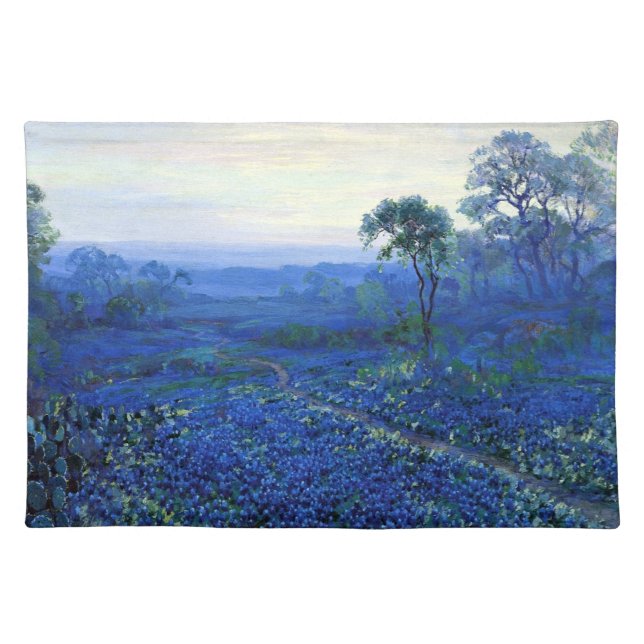 Onderdonk - Bluebonnet landscape with Cacti, Road, Cloth Placemat (Front)