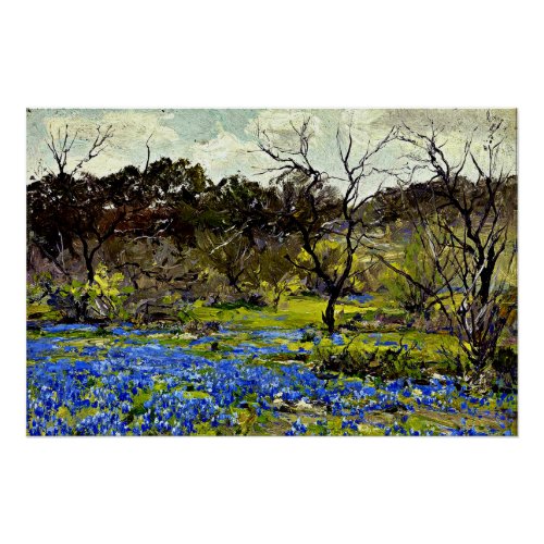 Onderdonk _ Early Spring Bluebonnets and Mesquite Poster