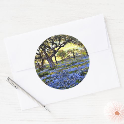 Onderdonk _ Old Live Oak Tree and Bluebells Classic Round Sticker