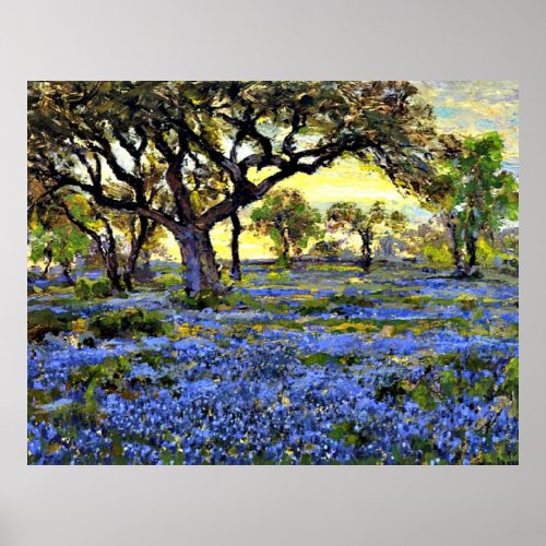 Onderdonk _ Old Live Oak Tree and Bluebells Poster