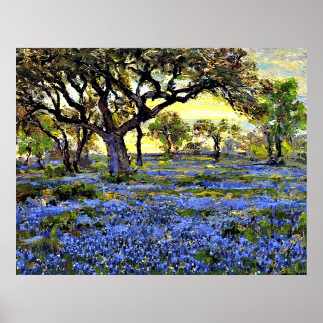 Onderdonk - Old Live Oak Tree and Bluebells Poster (Front)