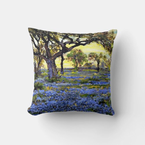 Onderdonk _ Old Live Oak Tree and Bluebells Throw Pillow