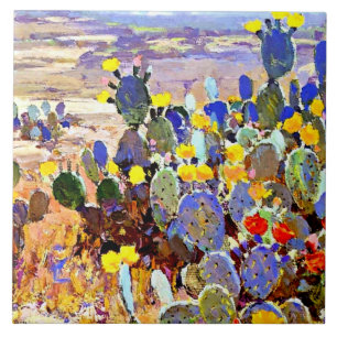 Onderdonk - With Cacti, fine art painting Ceramic Tile
