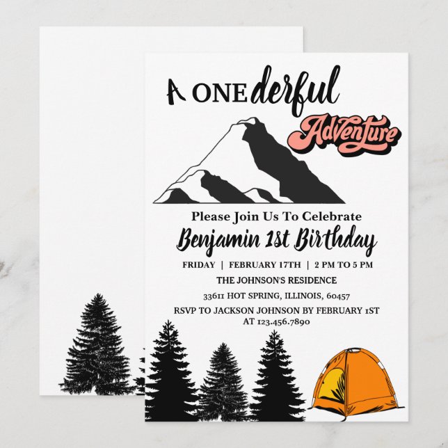  Onderful  Adventure First Birthday Party Invitation (Front/Back)