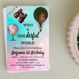 Onderful Hot Air Balloon Adventure First Birthday Invitation