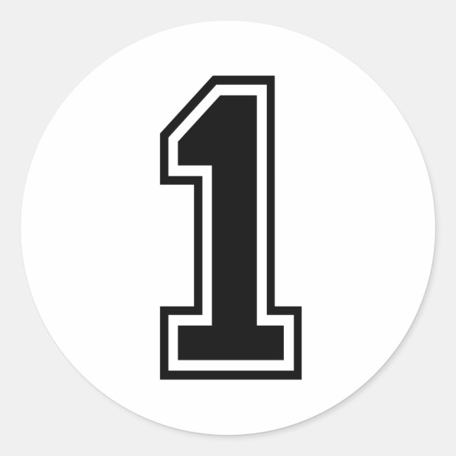 One 1 Black Sports Font Classic Round Sticker (Front)