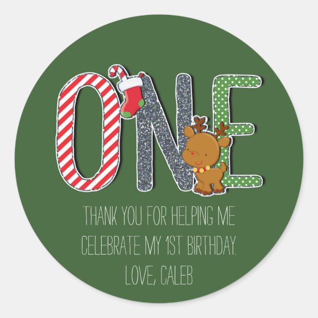 ONE 1st Birthday Christmas Holiday Custom Sticker (Front)