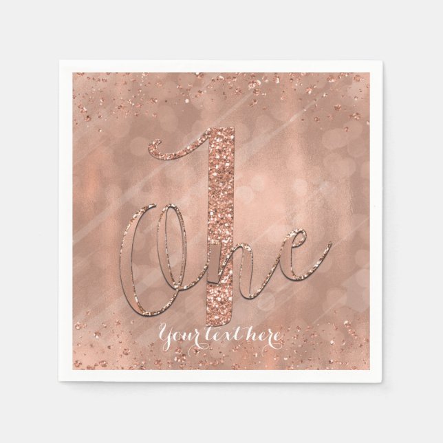 ONE 1st Birthday Faux Rose Gold Glitter Party Paper Napkins (Front)