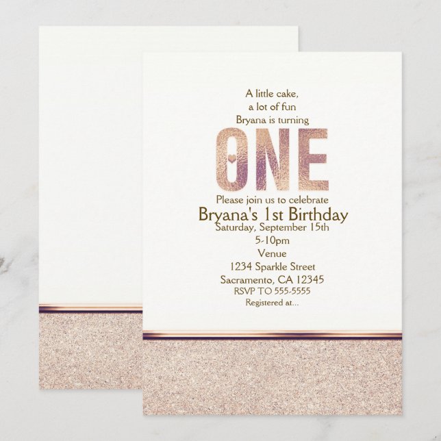 ONE 1st Birthday Faux Rose Gold Party Invitation (Front/Back)