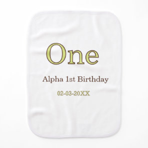 one 1st birthday green brown pastel bold name date baby burp cloth
