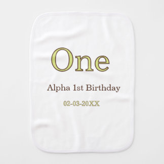 one 1st birthday green brown pastel bold name date baby burp cloth