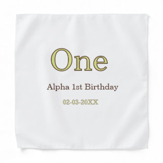 one 1st birthday green brown pastel bold name date bandana