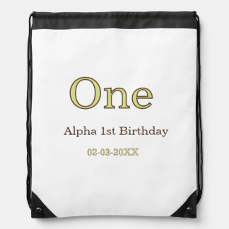 one 1st birthday green brown pastel bold name date drawstring bag