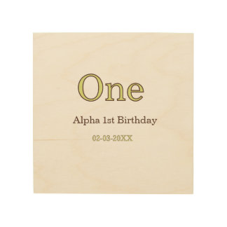 one 1st birthday green brown pastel bold name date wood wall art