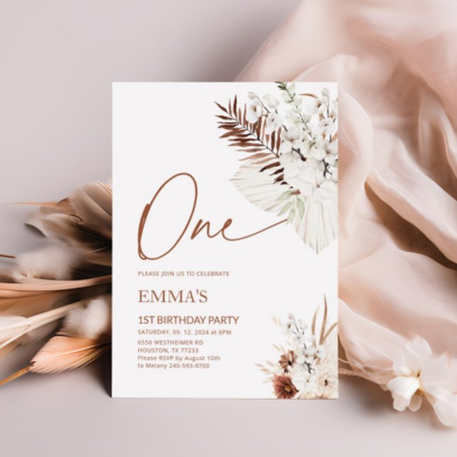 One 1st Birthday Invitation Boho Pampas (Creator Uploaded)