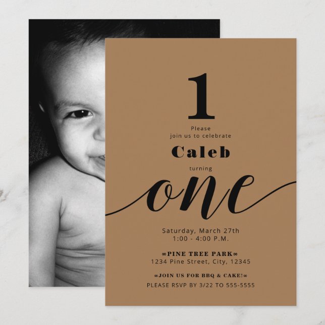 ONE 1ST Birthday Photo Any Color Minimal Party Invitation (Front/Back)