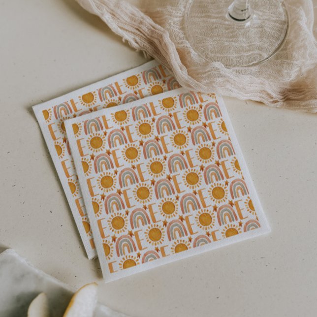 One 1st Birthday Watercolor Boho Rainbow and Sun  Napkins (Creator Uploaded)
