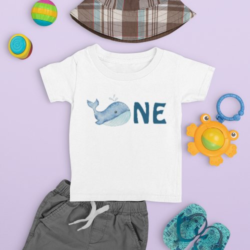One 1st Birthday Watercolor Whale Baby T_Shirt