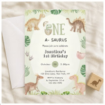 One a Saurus 1st Birthday Invitation
