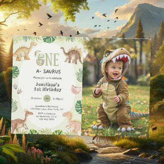 One A-Saurus 1st Birthday Photo Invitation
