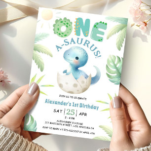 One A-Saurus Boy Dinosaur 1st Birthday Invitation