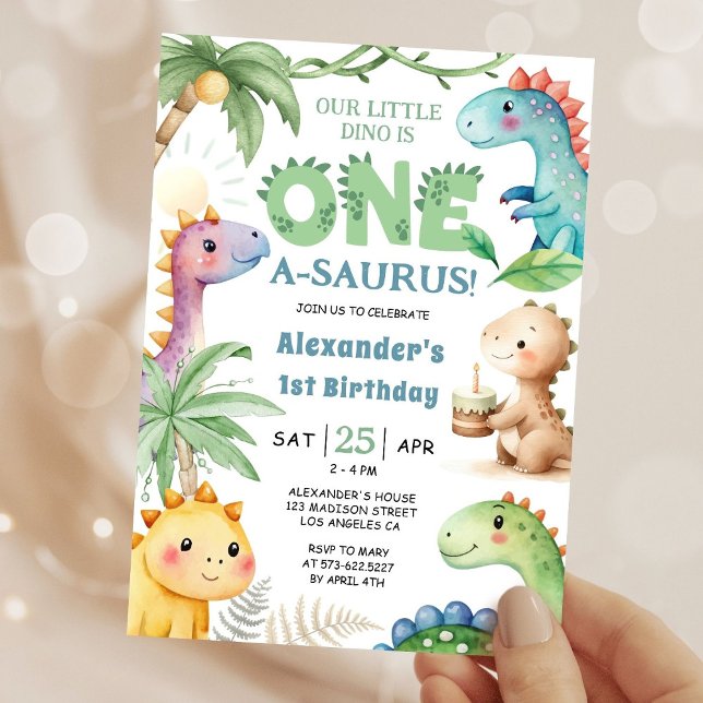 One A-Saurus Boy Dinosaur 1st Birthday Invitation  (Creator Uploaded)