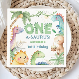 One A-Saurus Boy Dinosaur 1st Birthday Napkins