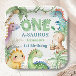 One A-Saurus Boy Dinosaur 1st Birthday Paper Plates