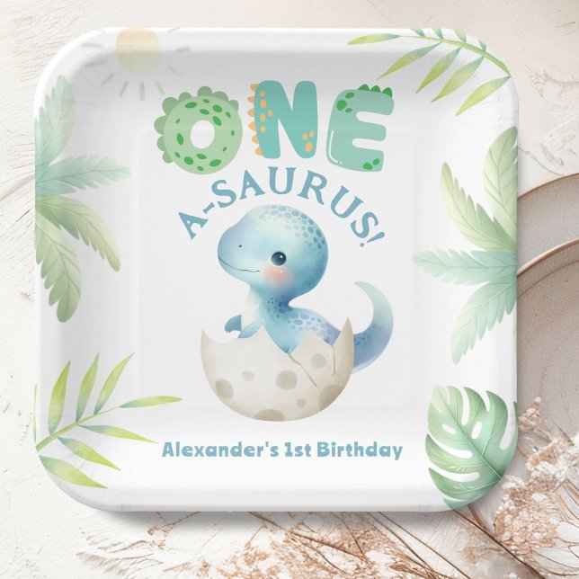One A-Saurus Boy Dinosaur 1st Birthday Paper Plates (Creator Uploaded)