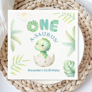 One A-Saurus Cute Dino Boy Dinosaur 1st Birthday Napkins