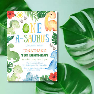 One A-Saurus Dino 1st Birthday Invitation