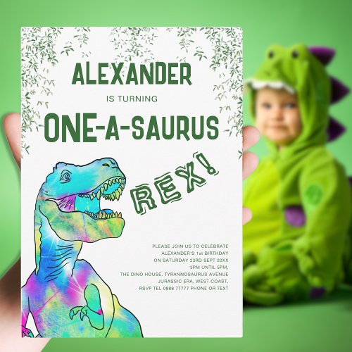 One_A_Saurus Dinosaur 1st Birthday Party Invitation