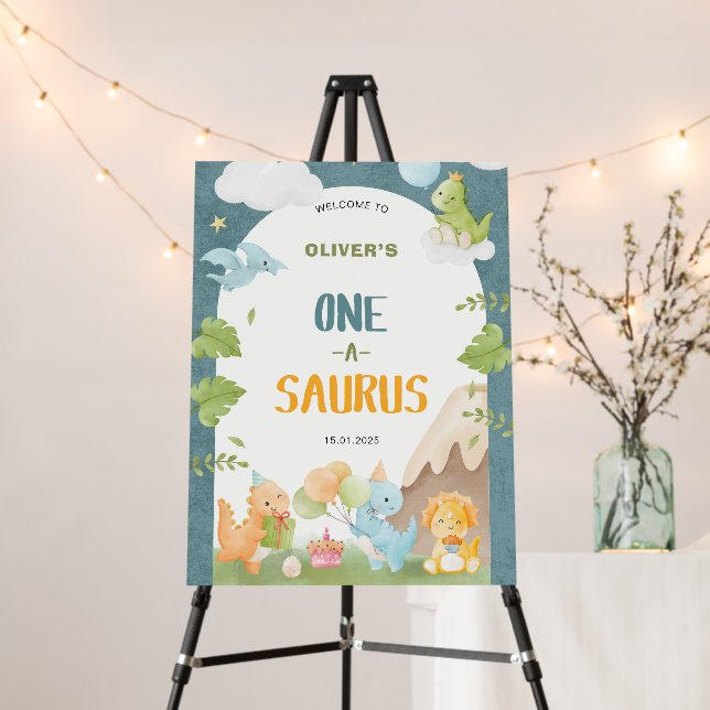 One-A-Saurus Dinosaur 1st Birthday Welcome Sign (In Situ (Stand))