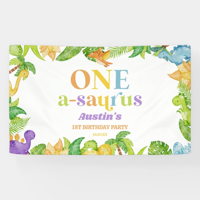 One A-Saurus Dinosaur 1st First Birthday Party Banner (Horizontal)