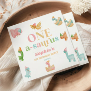 One A-Saurus Dinosaur 1st First Birthday Party Napkins