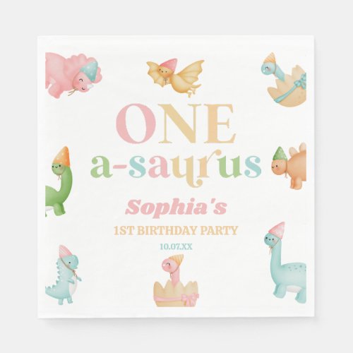 One A_Saurus Dinosaur 1st First Birthday Party Napkins