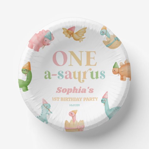 One A_Saurus Dinosaur 1st First Birthday Party Paper Bowls