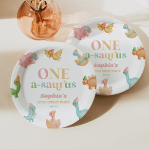 One A-Saurus Dinosaur 1st First Birthday Party Paper Plates