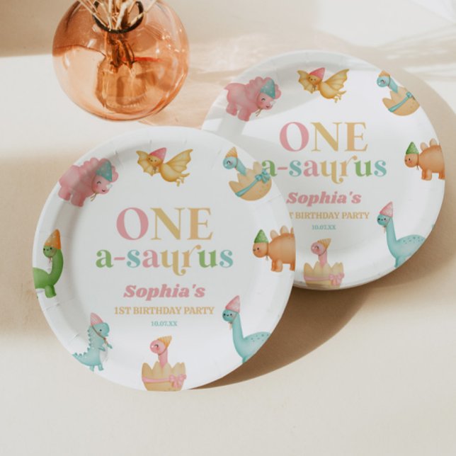 One A-Saurus Dinosaur 1st First Birthday Party Paper Plates (Creator Uploaded)