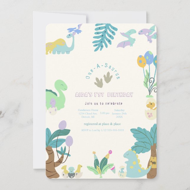 One-A-Saurus Dinosaur Birthday  Invitation (Front)