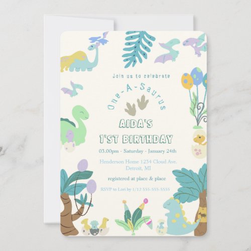 One_A_Saurus Dinosaur Birthday  Invitation