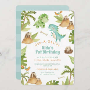 One-A-Saurus dinosaur birthday invitation