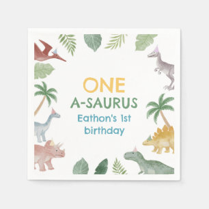 One A Saurus Dinosaur Boy Birthday Party Napkins